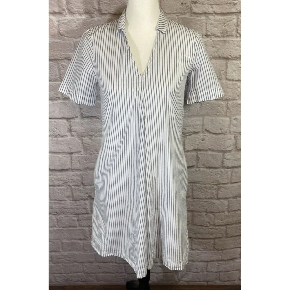 Madewell Striped Tunic Shirt Dress‎ Womens XXS White Blue Cotton Lined 9072
